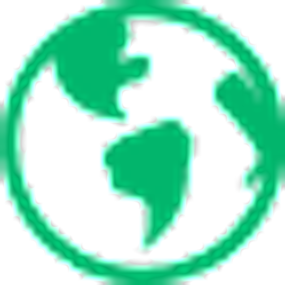 A flat green icon of the planet Earth