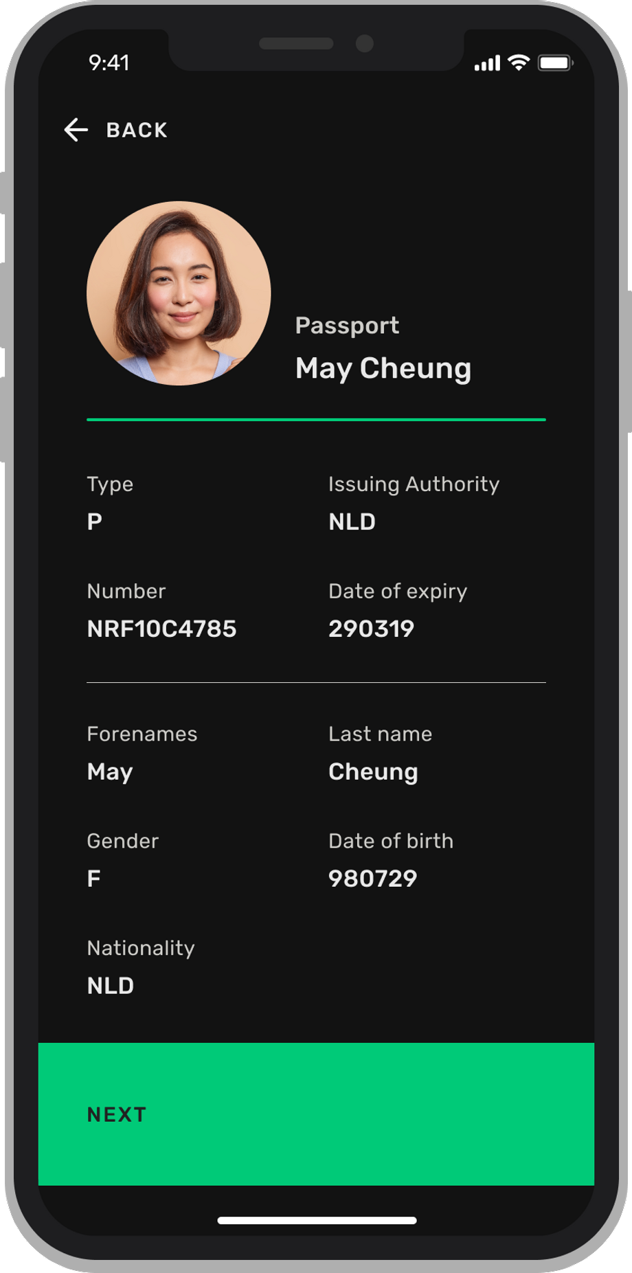 Phone screen showing a digital identity