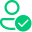 A flat green icon of a person silhouette with a green check