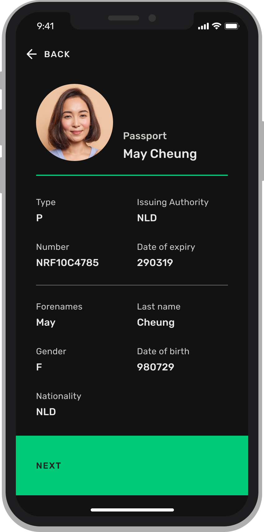 Phone screen showing a digital identity